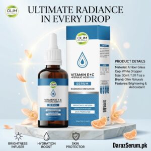 Olim Naturals Vitamin E + C Ferulic Acid Serum – Brightening & Antioxidant Face Serum – 30ml